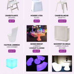 location en Charente maritime ou longjumeau de table, chaise, mange debout lumineux, banc, bar