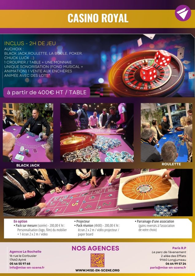 soirée casino. table de casino en location a la rochelle, charente maritime et paris