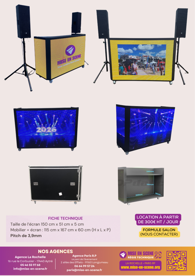 cabine dj en location avec ecran video à la rochelle et Paris