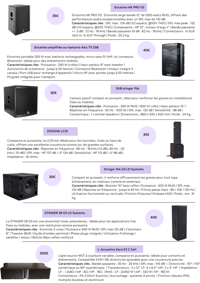 Sonorisation en location à la rochelle paris. CL5